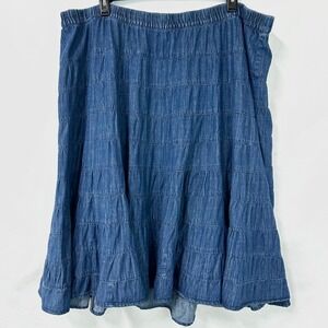 LIZ CLAIBORNE Vintage 90s Blue Denim Tiered Maxi Skirt Women's Plus 3X/26W/28W